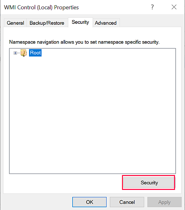 Select Security in WMI Control(Local)